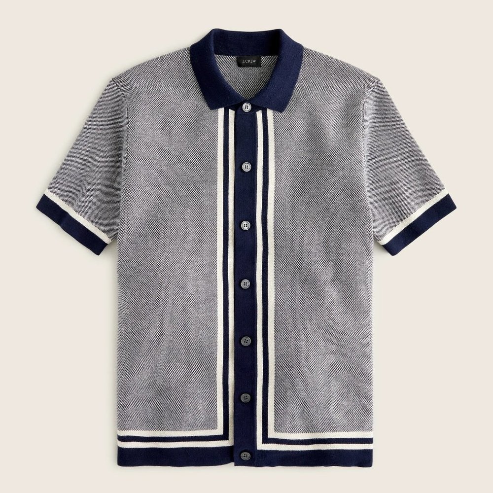 NWT J.Crew Cotton bird's-eye short-sleeve polo sweater, Size M